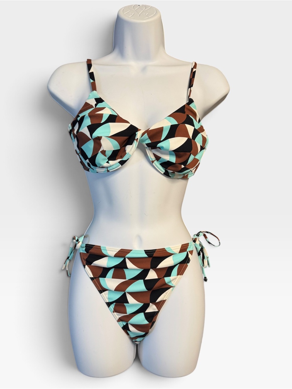 Vince Camuto Brown & Aqua Geometric Underwire Bikini Set